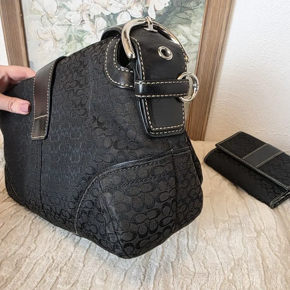Coach Vintage Y2K Soho Flap Double Pocket Black Mini C Signature Matching Wallet